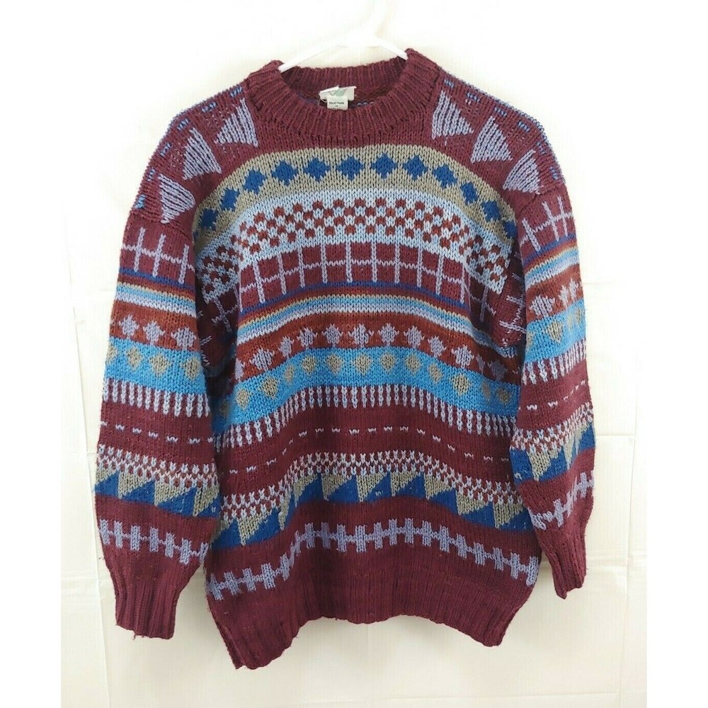 Vtg Andina Mens Sweater Sz Large Handmade Sheep Wool Unique Icelandic Knit